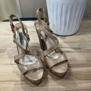 Prada Patent Leather Striped Slingback Sandals size 39.5/ US 9